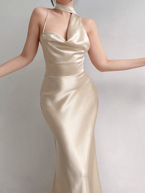 Elegant Satin Asymmetric Slip Dress