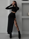 Short Top&Split Skirt Black 2Pcs
