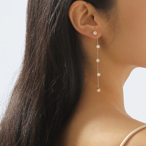 Simple Design Rhinestone Tassel Earrings