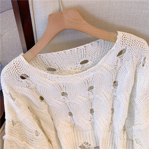 French Style Ripped Hollowed Sweater
