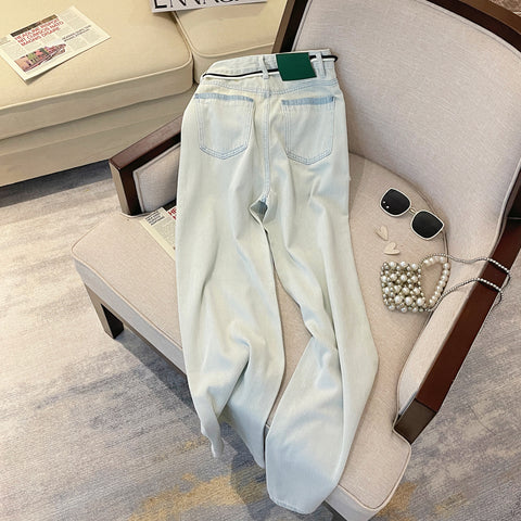 Color Blocking Double-rope Wide-leg Jeans