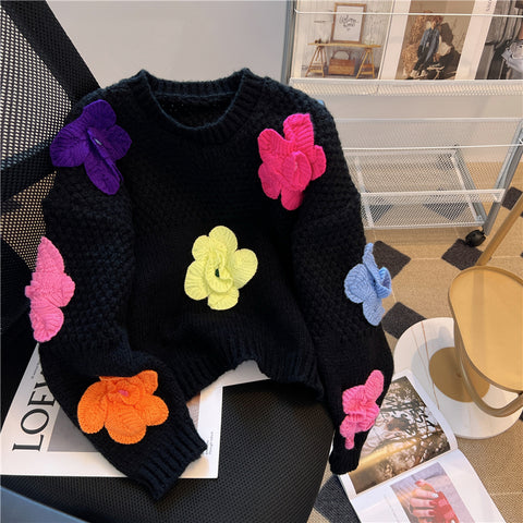 Colorful Crochet Floral Soft Sweater