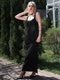 Patchwork Lace Black Slip Dress