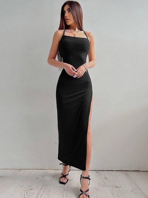 Chic Lace-up Backless Halter Dress