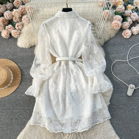Courtly Floral Embroidered Shirt Dress