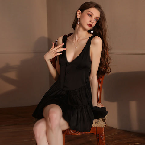 Courtly Single-breasted Pleated Lounge Dress