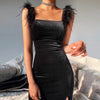 Furry Strap Backless Suede Dress