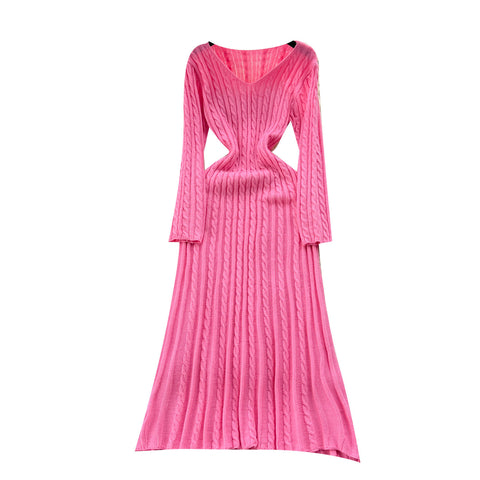Waist-slimming Twisted Knit Stretchy Dress