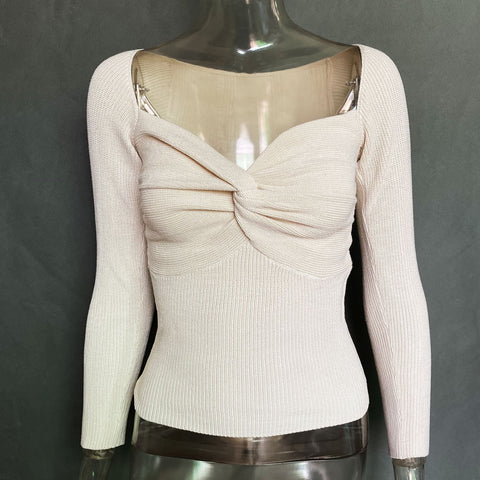Solid Color Twist Knotted Sweater