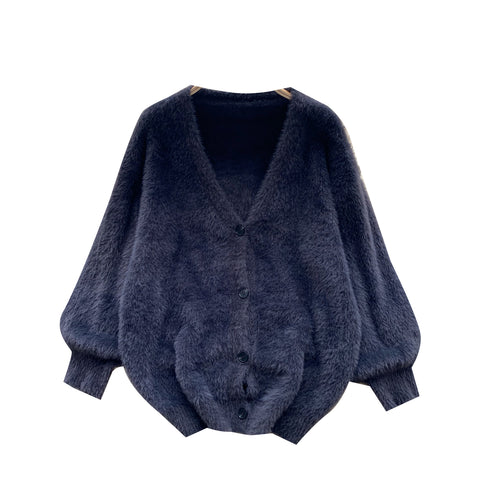 Solid Color Furry Soft Cardigan