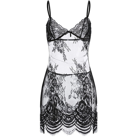 See-through Embroidered Lace Slip Dress