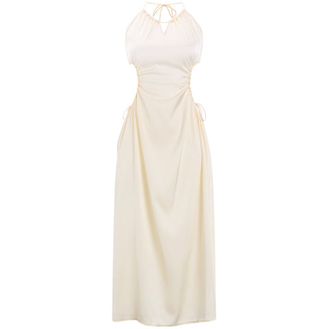 Courtly Hollowed Stretchy Halter Dress