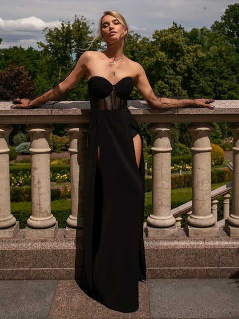 Irregular Design Double-split Black Dress