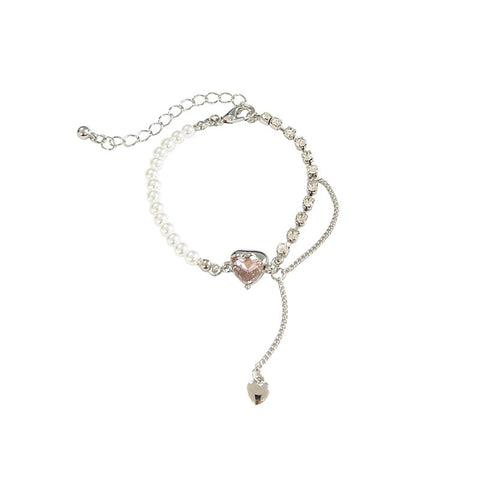 Pink Heart-shaped Pearl Bracelet