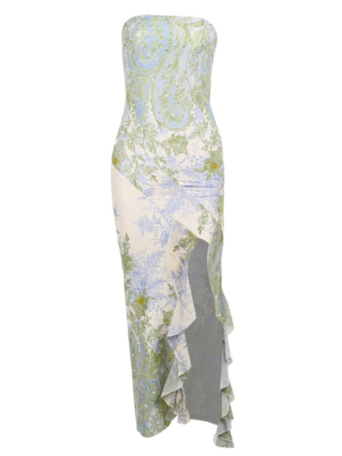 Off-shoulder Floral Printed Mesh Dress