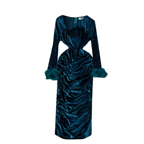 Slim-fitting Pleated Velvet Dress