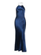 Glossy Blue Satin Halter Dress
