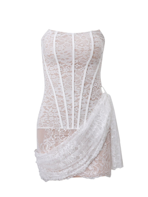 Irregular Design White Lace Patchwork Dress