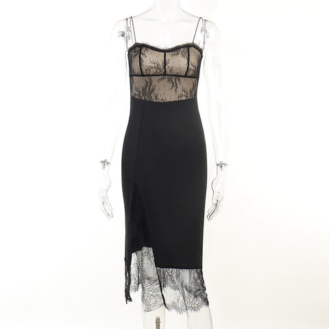 Jacquard Black Lace Slip Dress