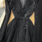 Puffy Sleeve Pleated Black Velvet Dress