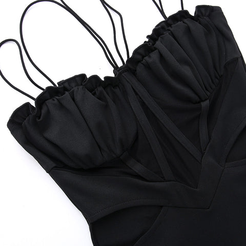 See-through Hollowed Mesh Black Dress