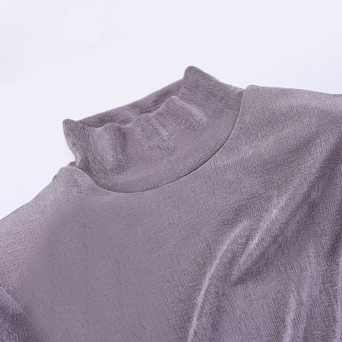 Turtleneck Padded Slim-fit Velvet Dress