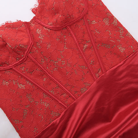 Satin Embroidery Lace Slip Lounge Dress