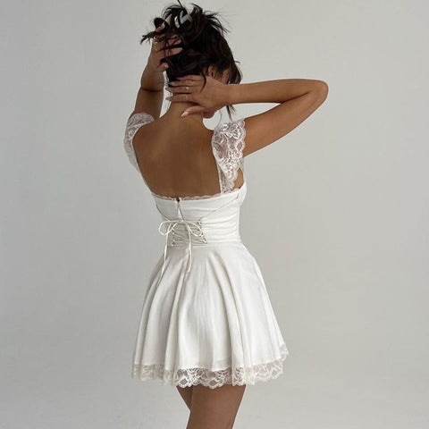 Lace Trim Pleated Slip Dress