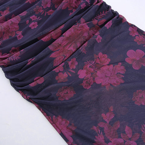 Purple Mesh Patchwork Floral Dress