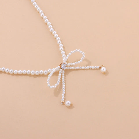 Fairy Pearl Tassel Bow Necklace
