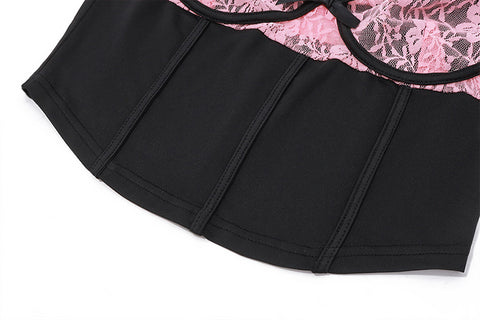 Color Blocking Camisole&Skirt Lace 2Pcs
