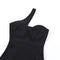 Slant Neckline Split Black Dress