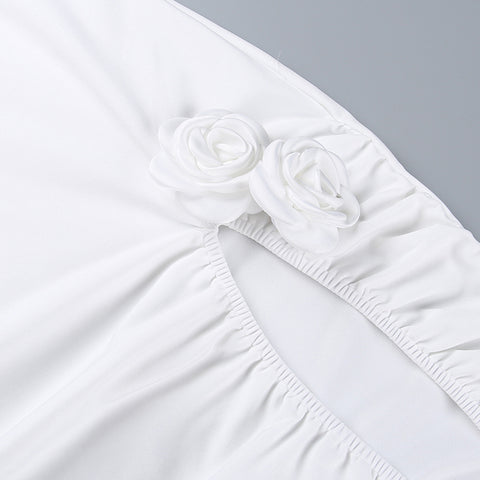 3d Floral Pleated White Slip Dress