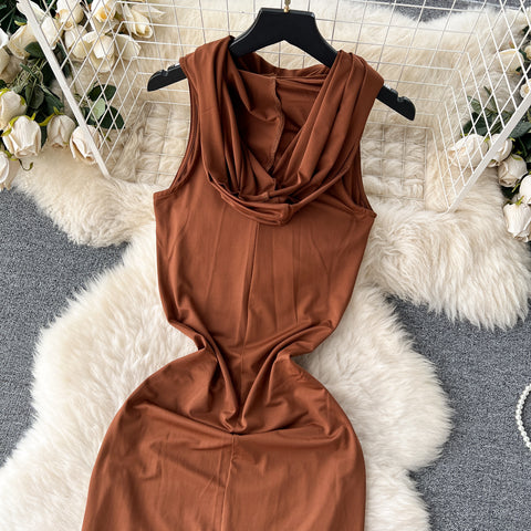 Casual Hooded Slim-fitting Sleeveless Dress