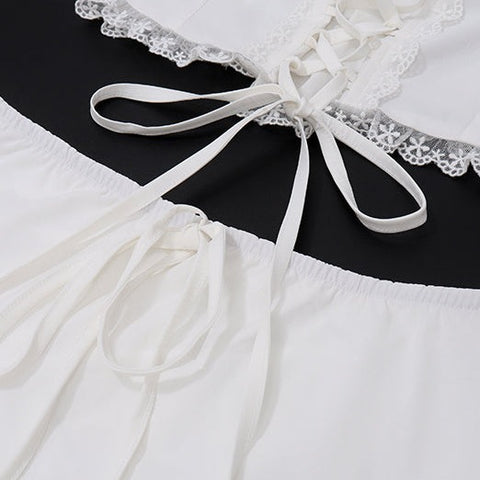 Lace-up Ruffled Top&Lace Skirt 2Pcs
