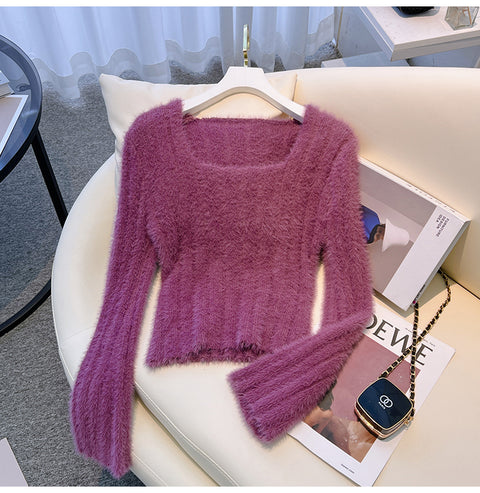 Solid Color Square Collar Bottoming Knitwear