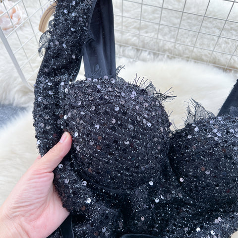 Fairy Sequined Black Slip Dress