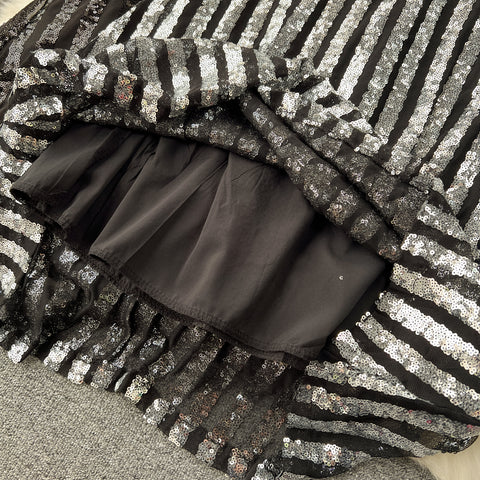 Niche Sequin Striped Half-body Skirt