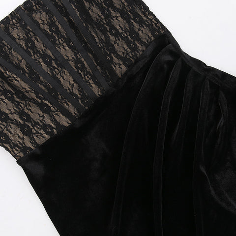 Black Suede Lace Patchwork Dress