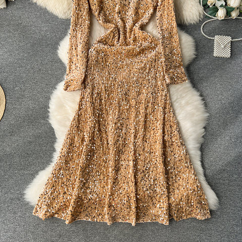 Vintage Sequined Embroidery Suede Dress