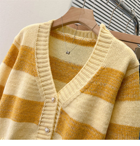 V-neck Candy Color Striped Soft Sweater