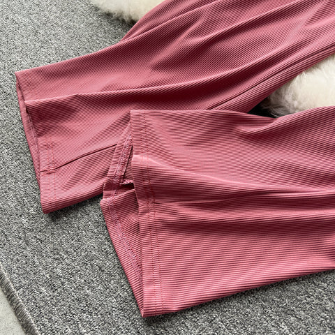 One-shoulder Top&Trousers Solid Color 2Pcs