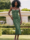 Embroidered Green Lace Slip Dress