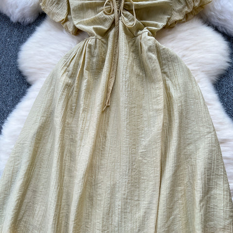 Mori Puffy Sleeve Drawstring Chiffon Dress
