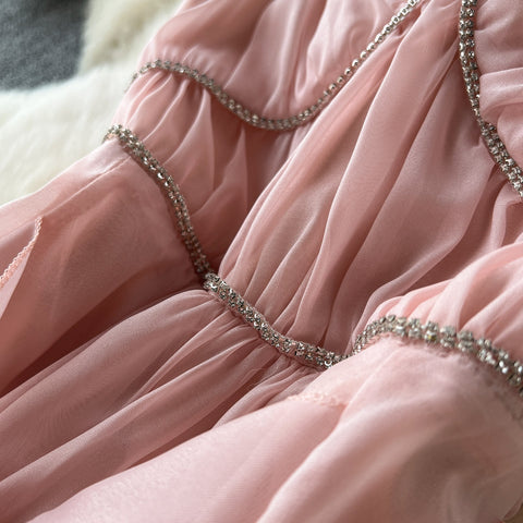 Fairy Beaded Pink Ruffled Dress