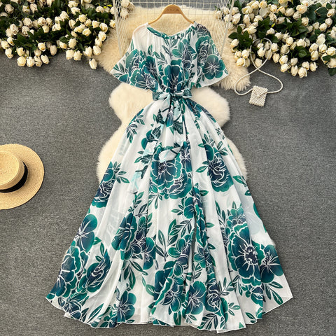 French Style Colorful Floral Chiffon Dress