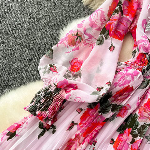Fairy Pleated Floral Chiffon Dress