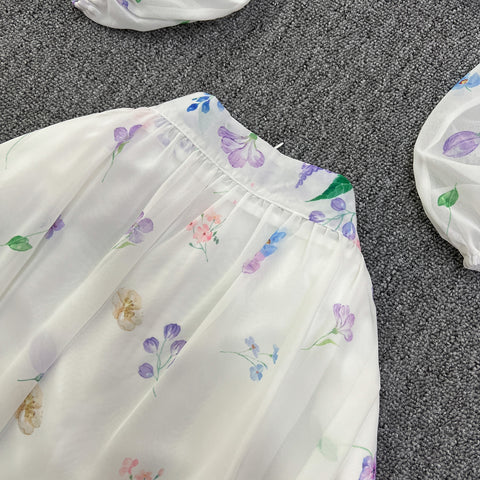 Chiffon Shirt&Half-body Skirt Floral 2Pcs