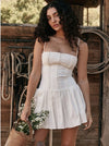 Lace-up White Pleated Slip Dress