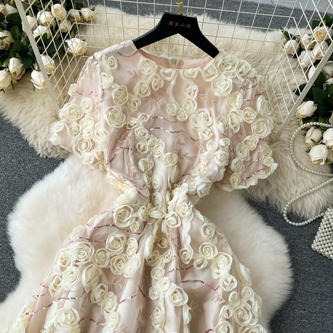 Delicate 3d Floral Puffy Dress